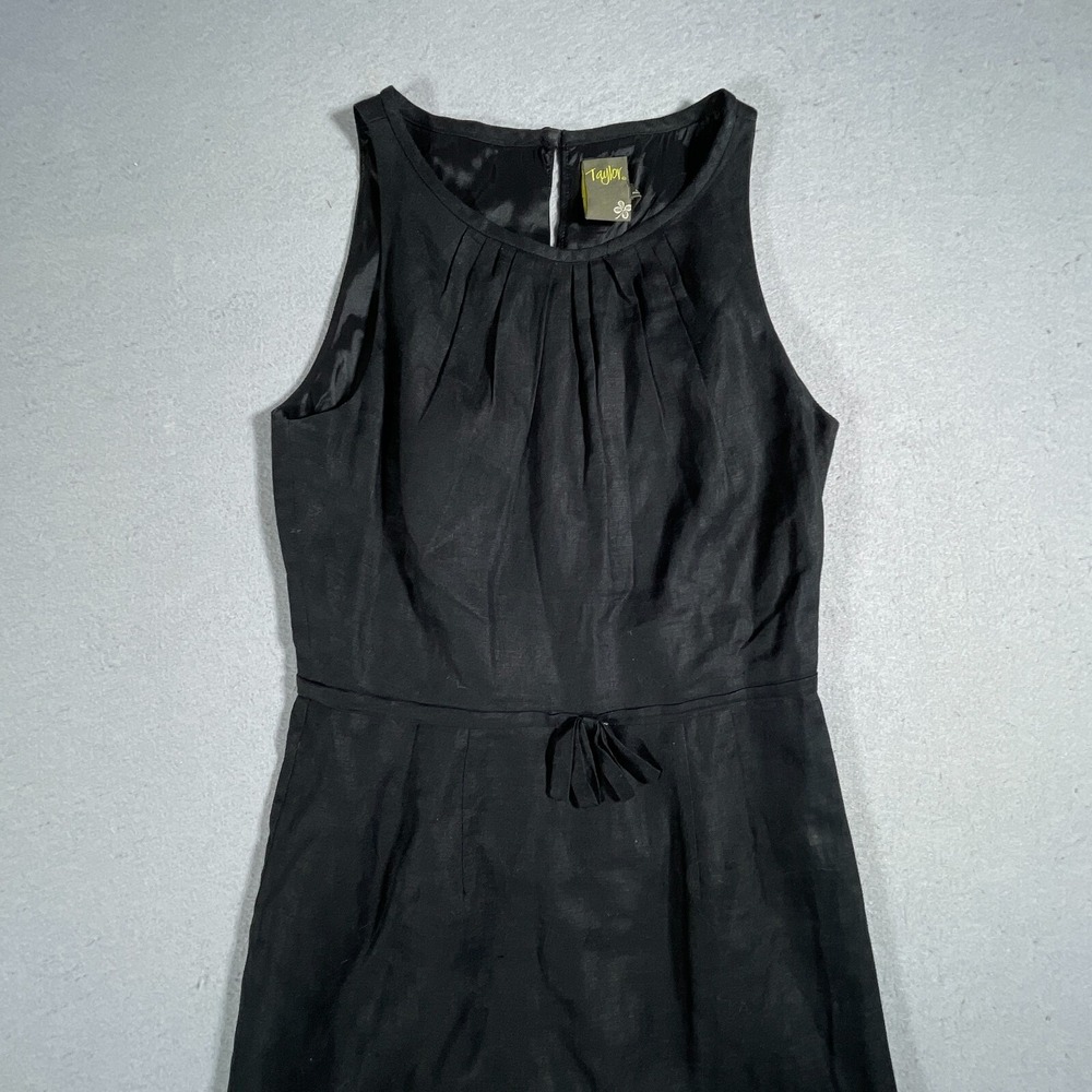 Taylor Nordstrom Linen Shift Dress Women Size 2 Ruffle Black Minimalist - Picture 3 of 15